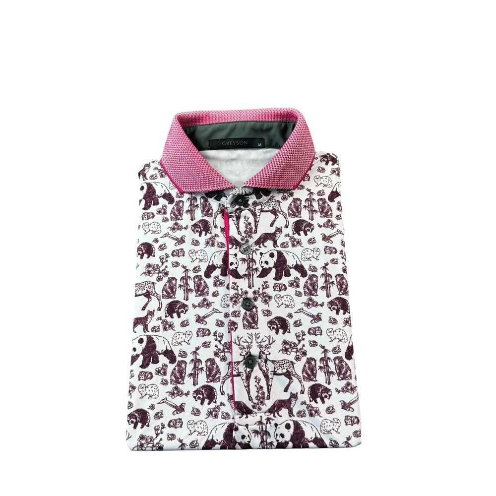 Greyson White Maroon Panda Woodland Animal Golf Polo Size Medium